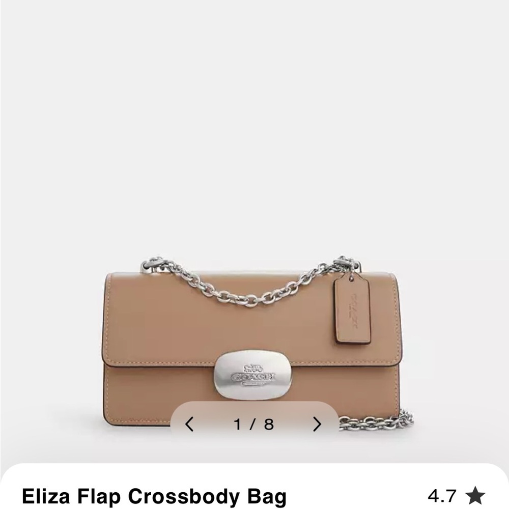 Coach Eliza Crossbody in smooth tan brown leather with silver hardware